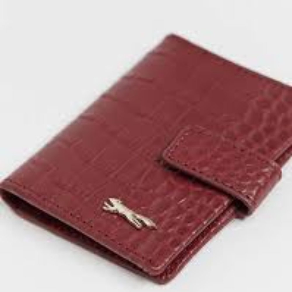 Paul Costelloe leather flap over card holder in red Croc